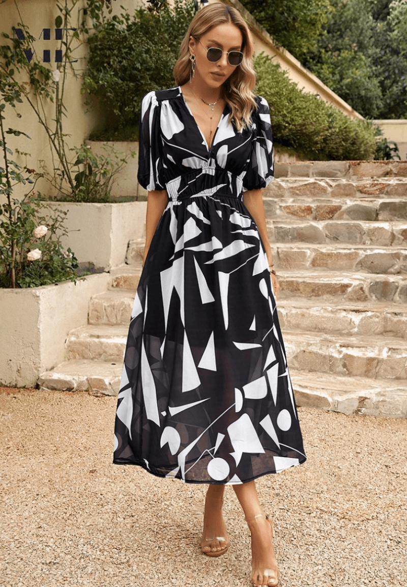 Women's Wedding Guest Floral V Neck Midi Dress