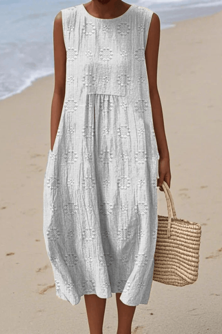 Women's Summer Embroidered Sleeveless Midi Dress
