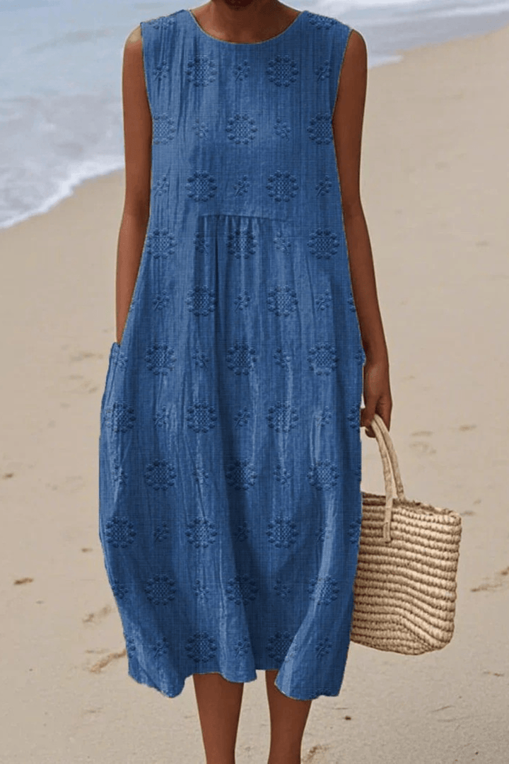 Women's Summer Embroidered Sleeveless Midi Dress