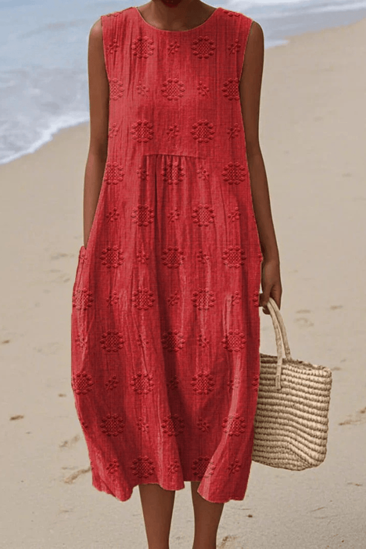 Women's Summer Embroidered Sleeveless Midi Dress