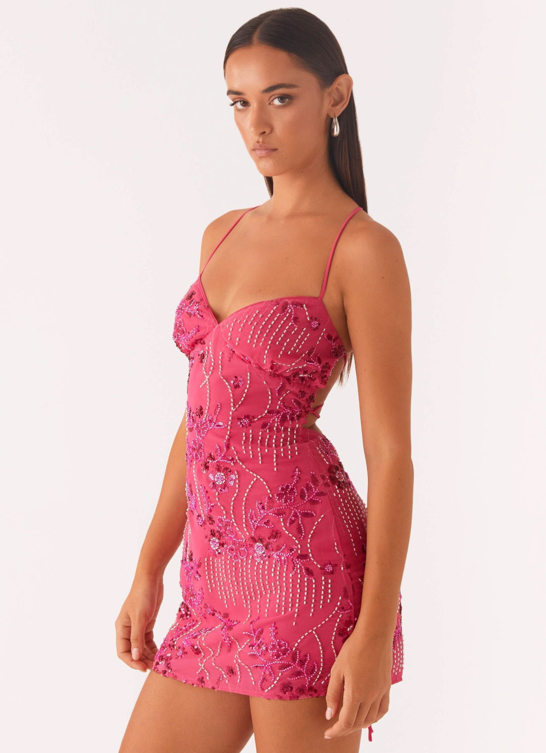 Women's Cocktail Sequin Sweetheart Mini Dress Open Back