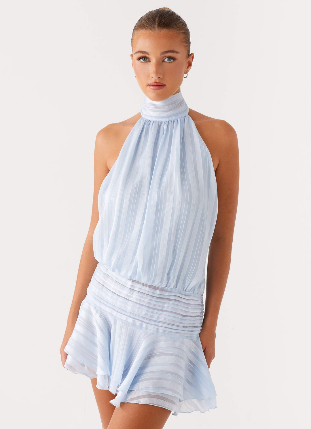 Women's Cocktail Halter Pleated Mini Dress