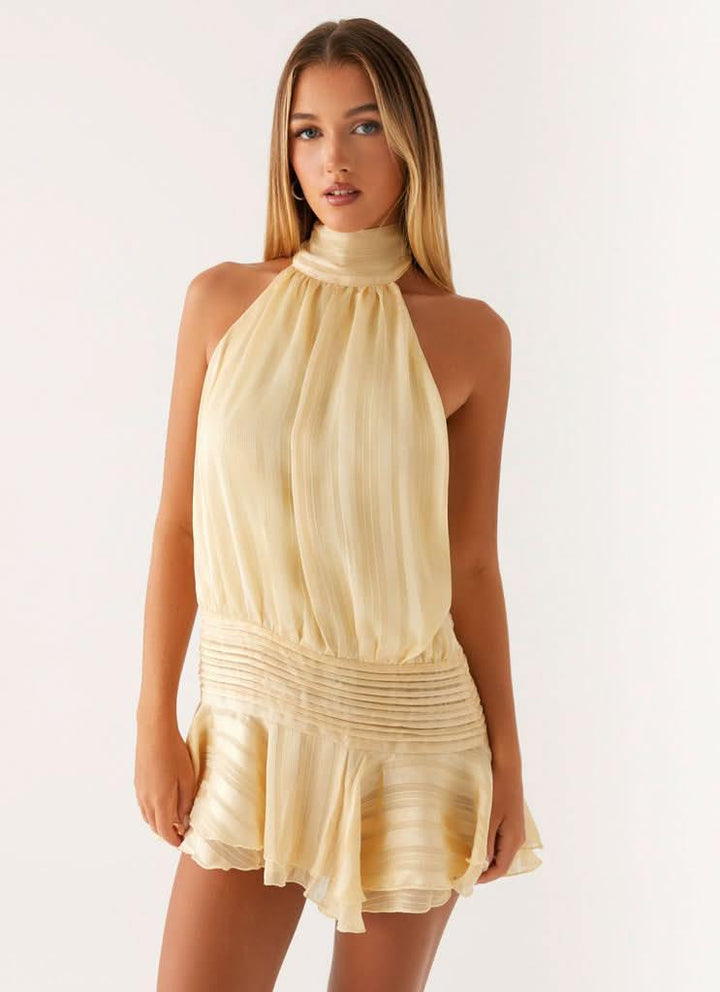 Women's Cocktail Halter Pleated Mini Dress