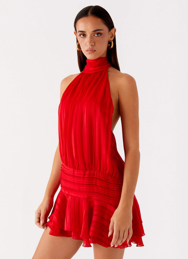 Women's Cocktail Halter Pleated Mini Dress