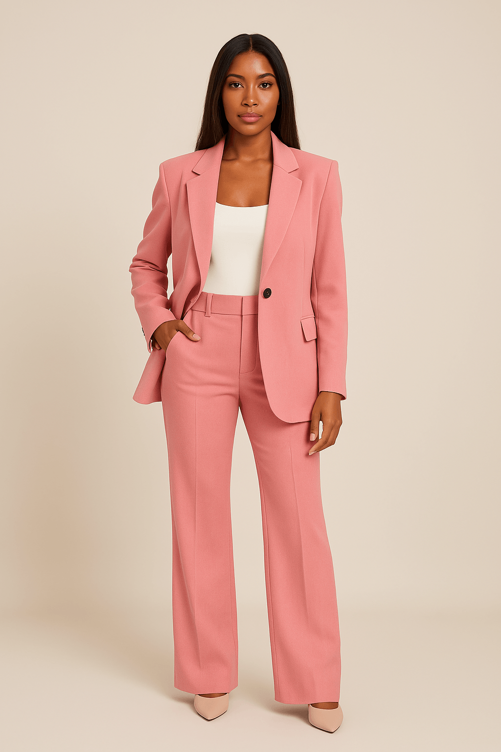 Women's Formal Tailored Blazer and High Waisted Pants Set