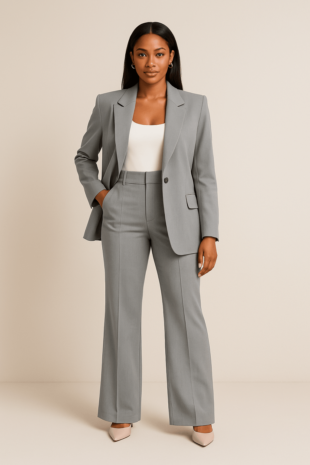 Women's Formal Tailored Blazer and High Waisted Pants Set