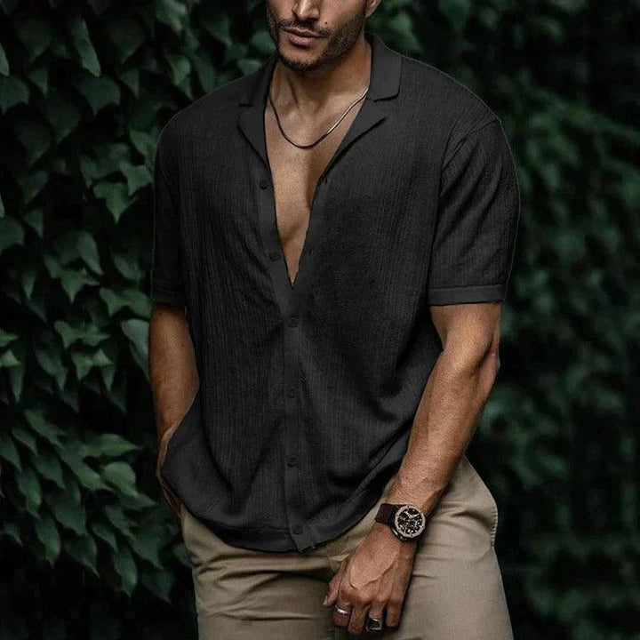 Carlo | Men's Short Sleeve Cuban Collar Button Down Shirt