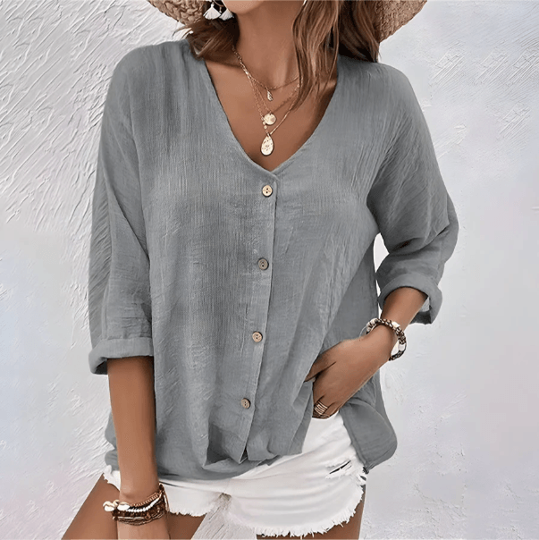 Abril | Women’s Rolled Sleeve V Neck Summer Blouse