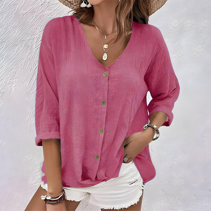 Abril | Women’s Rolled Sleeve V Neck Summer Blouse