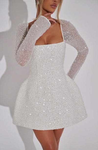 Women's Cocktail Square Neck Sequin Mini Dress