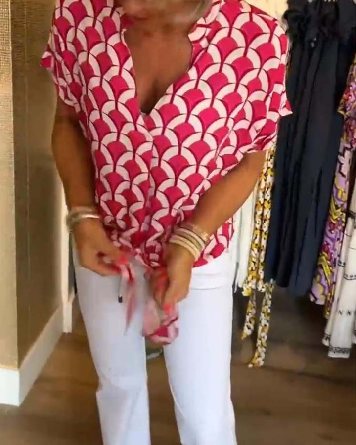 Arleen | Women’s V Neck Geometric Pattern Blouse