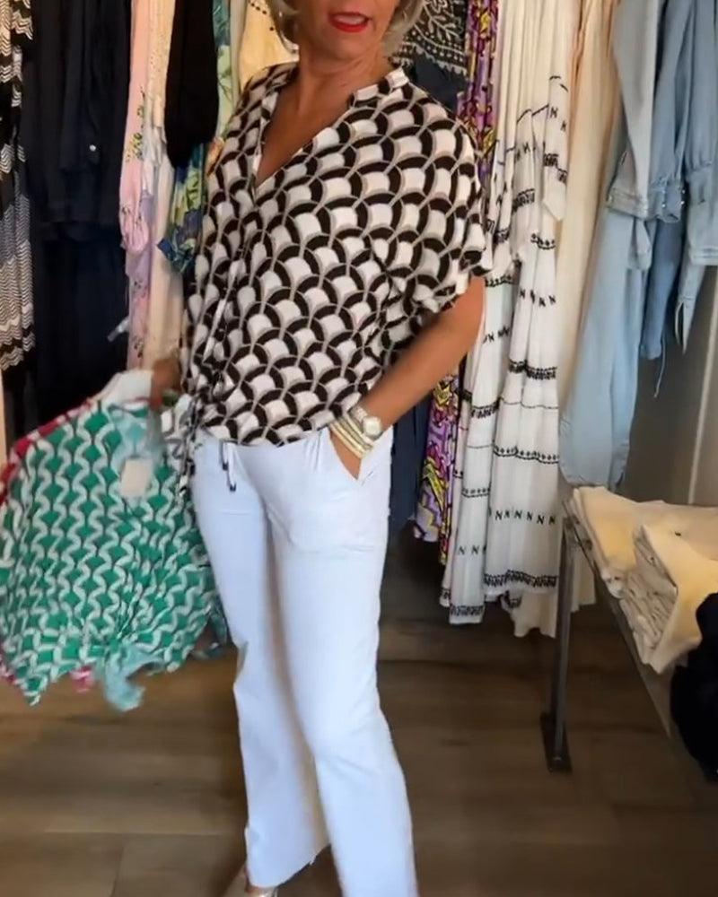 Arleen | Women’s V Neck Geometric Pattern Blouse