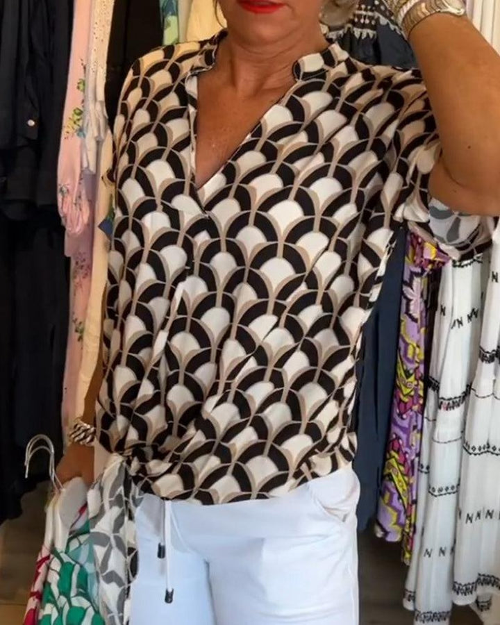 Arleen | Women’s V Neck Geometric Pattern Blouse