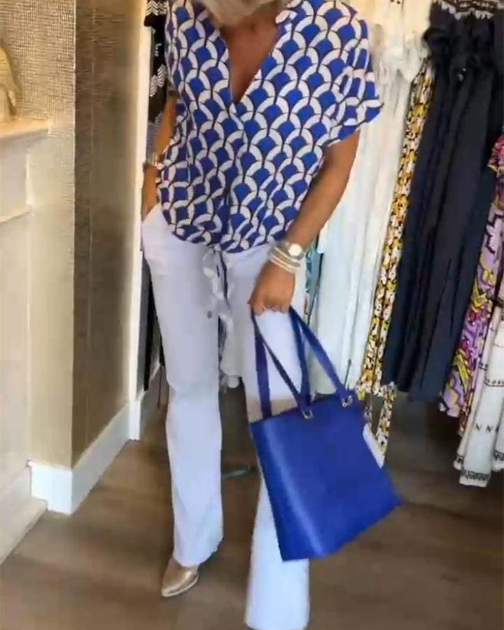 Arleen | Women’s V Neck Geometric Pattern Blouse