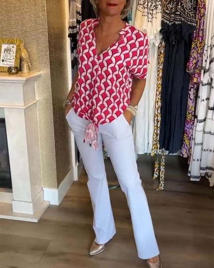 Arleen | Women’s V Neck Geometric Pattern Blouse