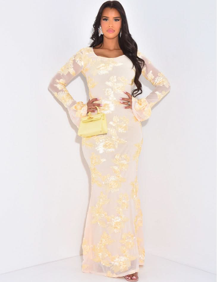 Women's Wedding Guest Floral Long Sleeve Maxi Dress