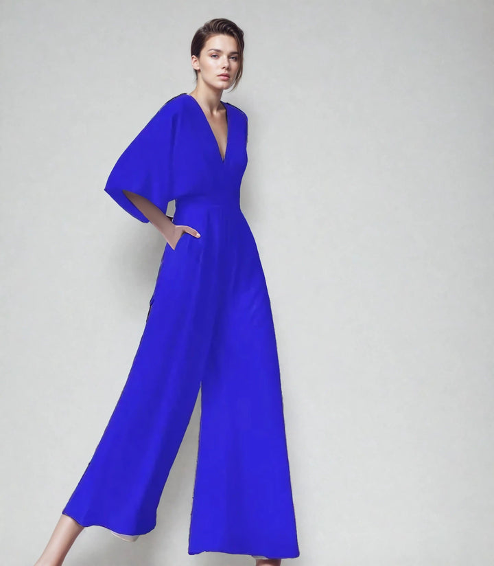 Women's Cocktail V Neck Flutter Sleeve Wide Leg Jumpsuit