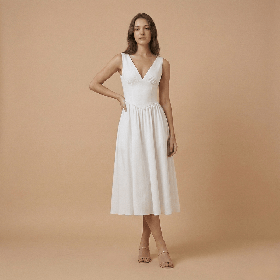 Women's Wedding Guest Deep V Neck Midi A Line Dress