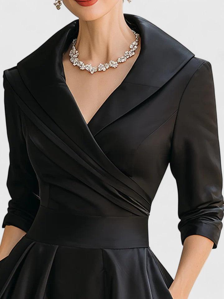 Women's Cocktail V Neck 3/4 Sleeve Midi Dress with Pockets