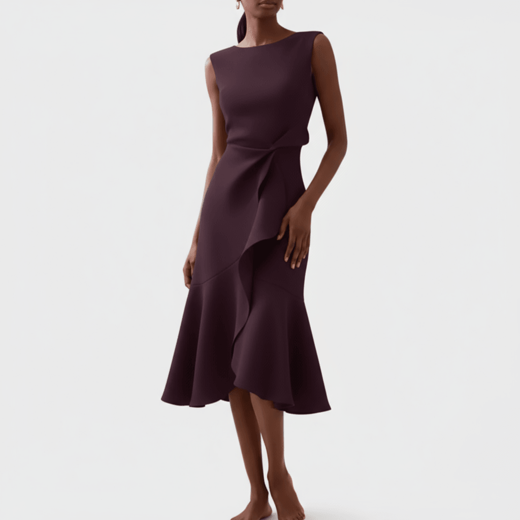 Women's Wedding Guest Draped Asymmetric Midi Dress