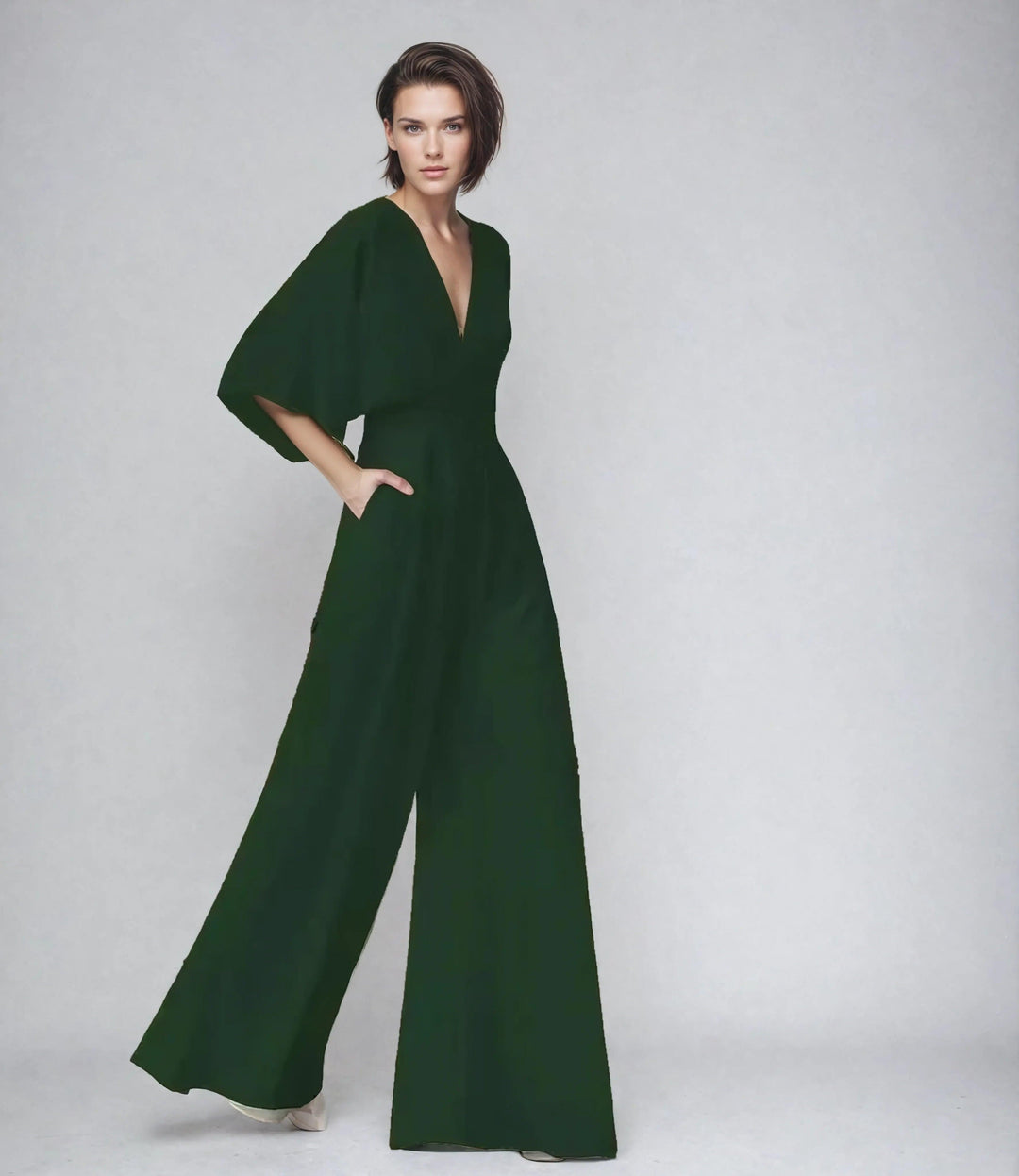 Women's Cocktail V Neck Flutter Sleeve Wide Leg Jumpsuit