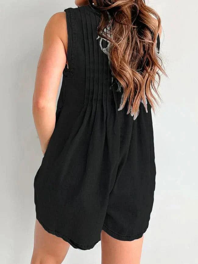 Women's Summer V Neck Sleeveless Denim Romper With Pockets