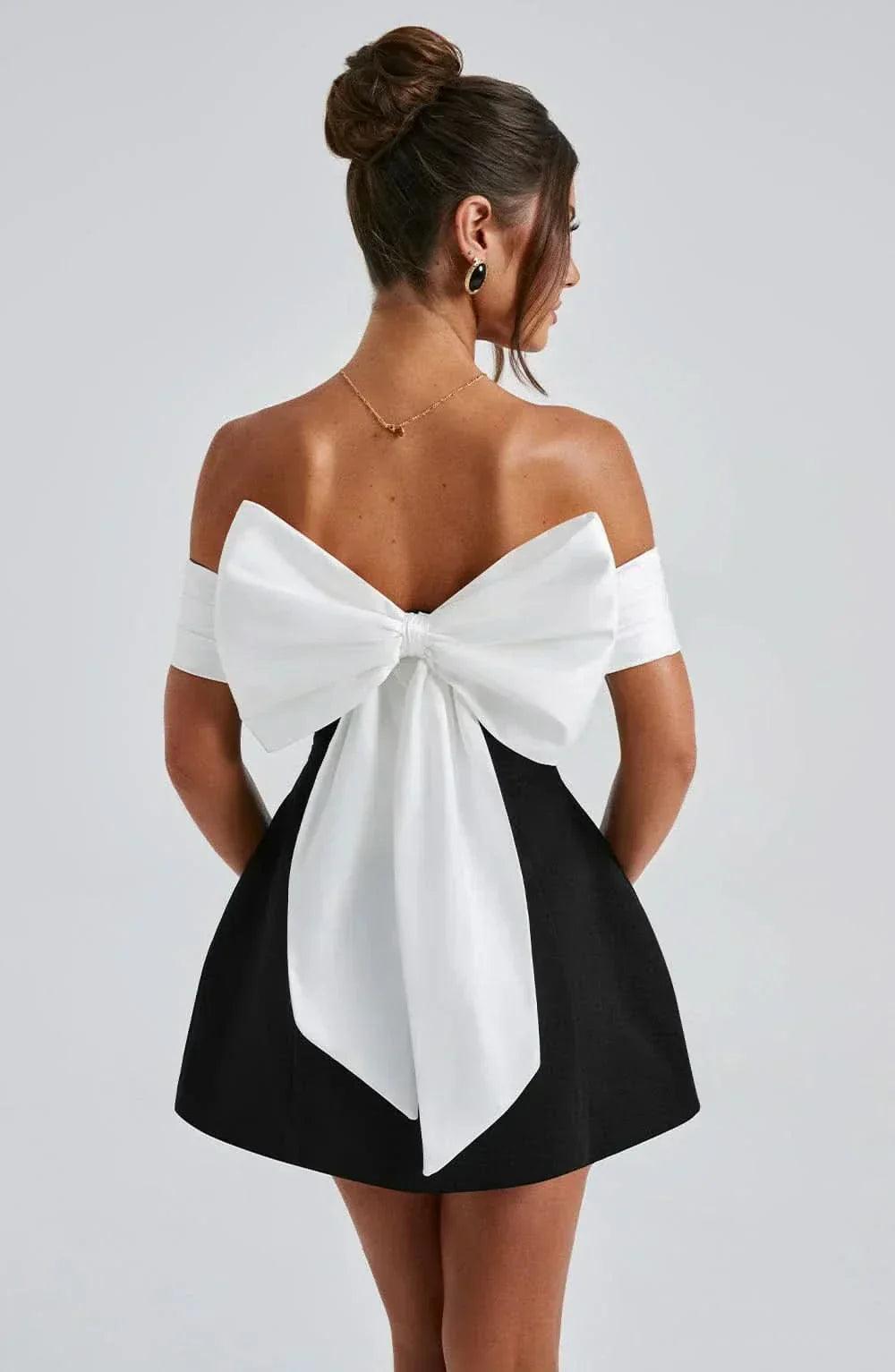 Women's Cocktail Off Shoulder Bow Mini Dress