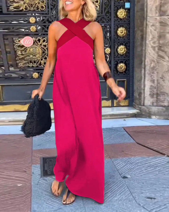 Women's Summer Cross Halter Sleeveless Maxi Dress