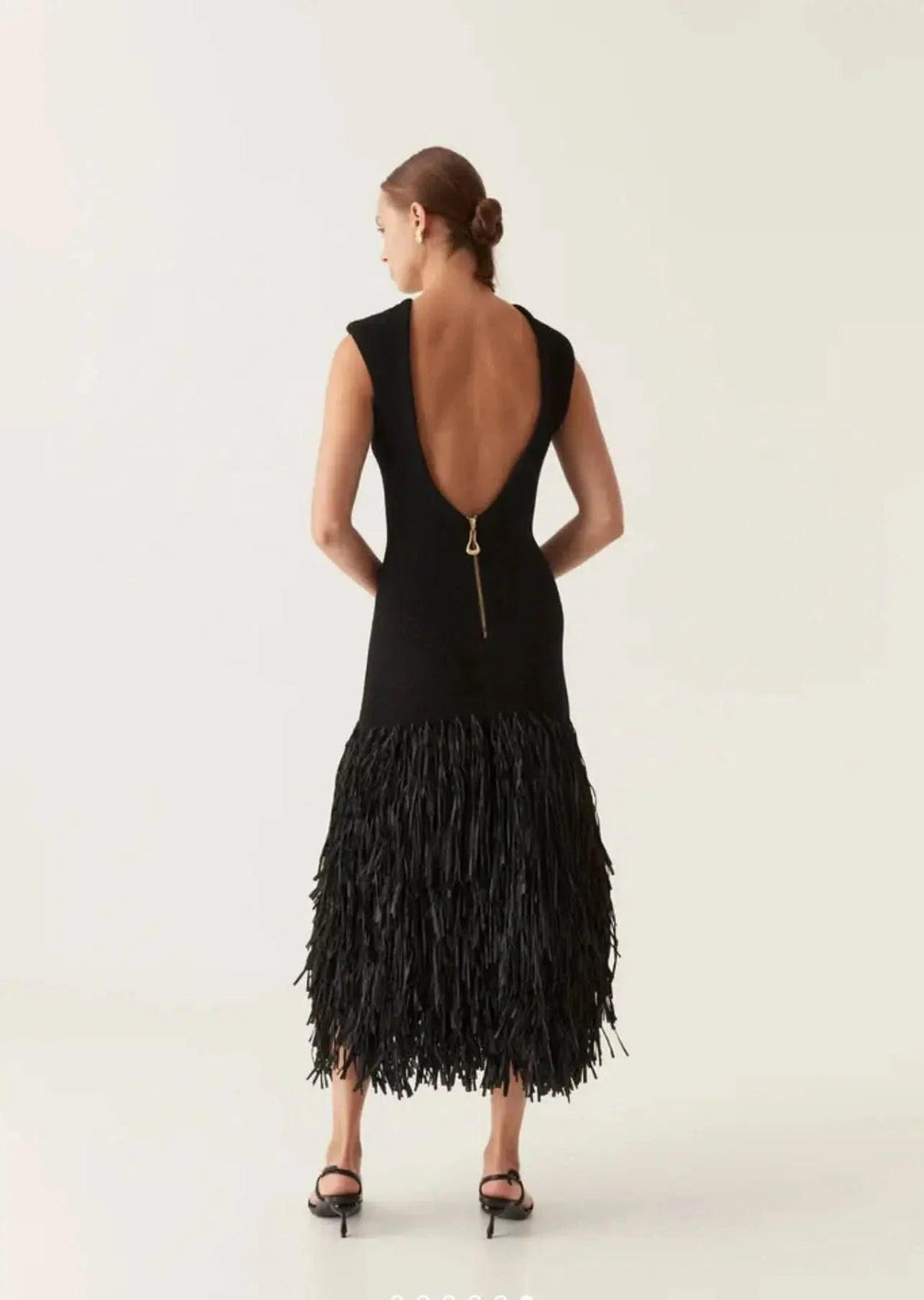 Women's Cocktail Sleeveless Fringe Midi Dress