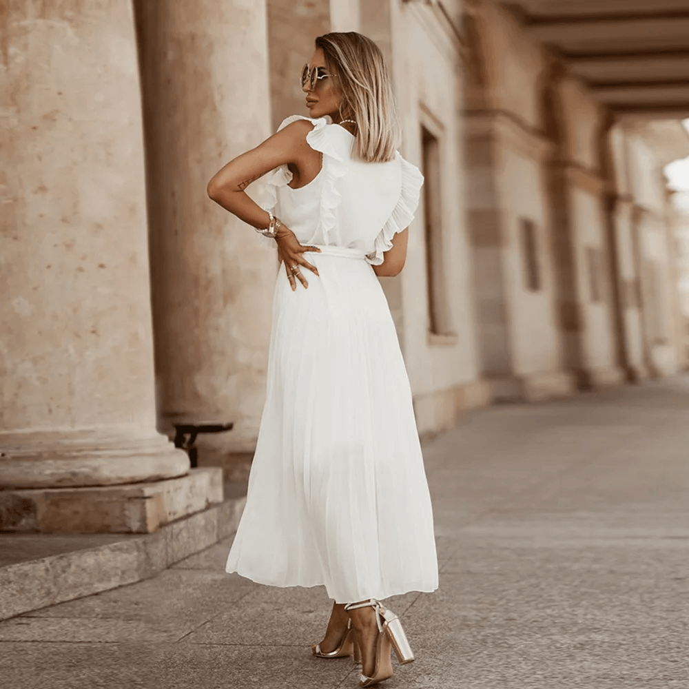 Women's Wedding Guest Pleated V Neck Maxi Dress