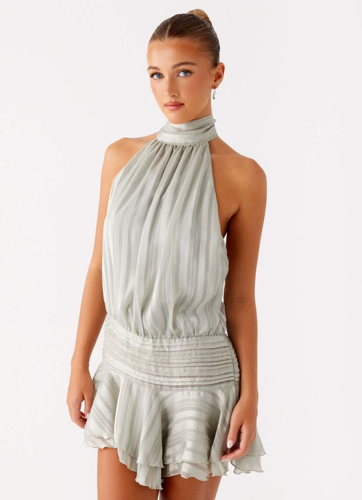 Women's Cocktail Halter Pleated Mini Dress