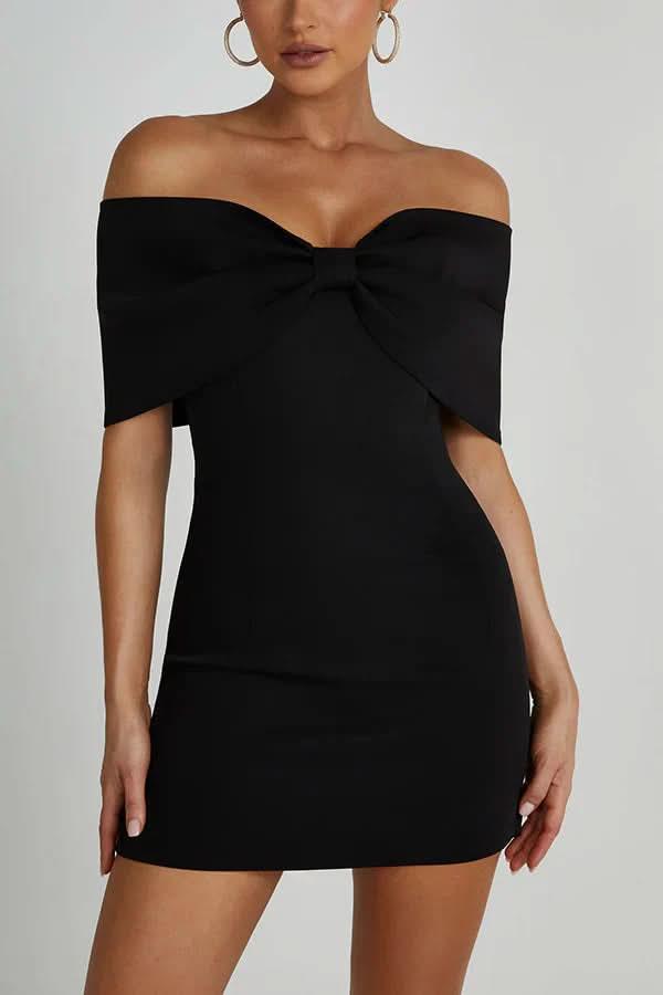 Women's Cocktail Off Shoulder Bow Mini Dress