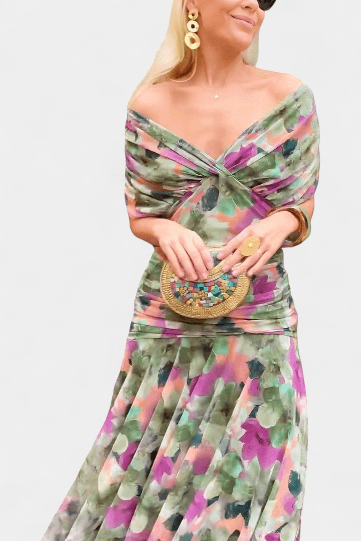 Women's Wedding Guest Off Shoulder Ruched Maxi Dress