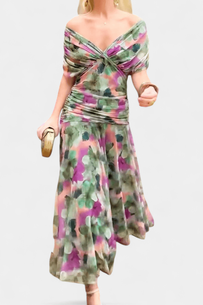 Women's Wedding Guest Off Shoulder Ruched Maxi Dress