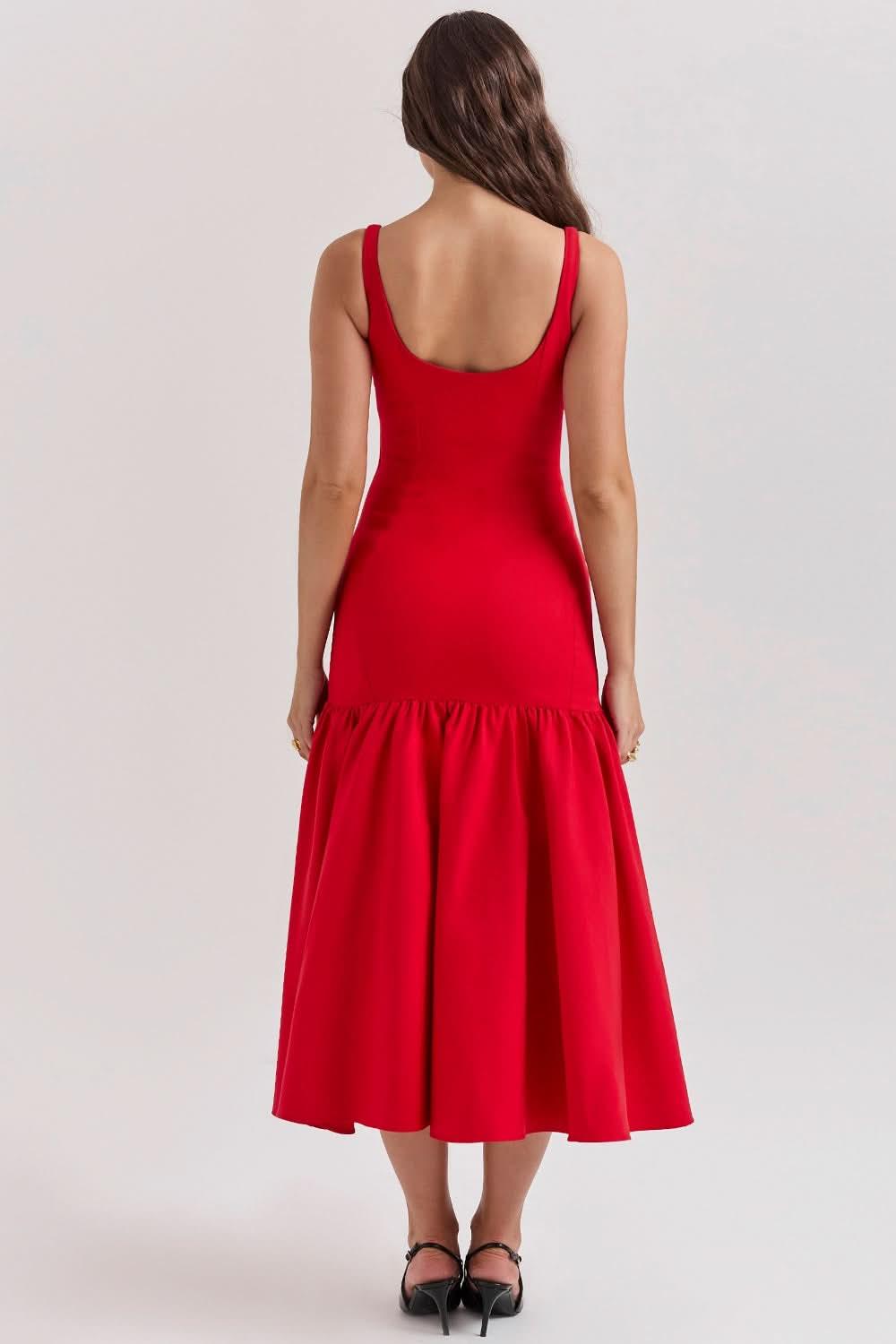 Women's Cocktail Dropped Waist Midi Dress Square Neck