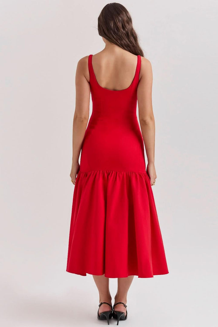 Women's Cocktail Dropped Waist Midi Dress Square Neck