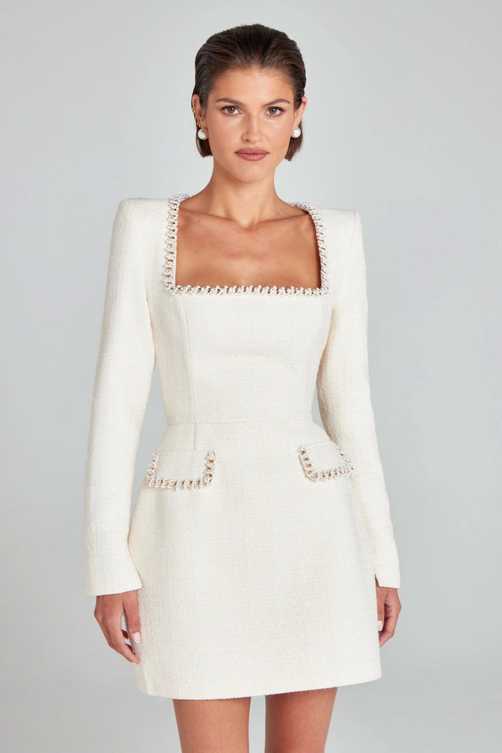 Women's Cocktail Square Neck Long Sleeve Mini Dress