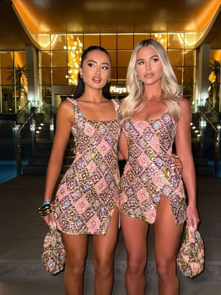 Women's Cocktail Sequin Square Neck Mini Dress