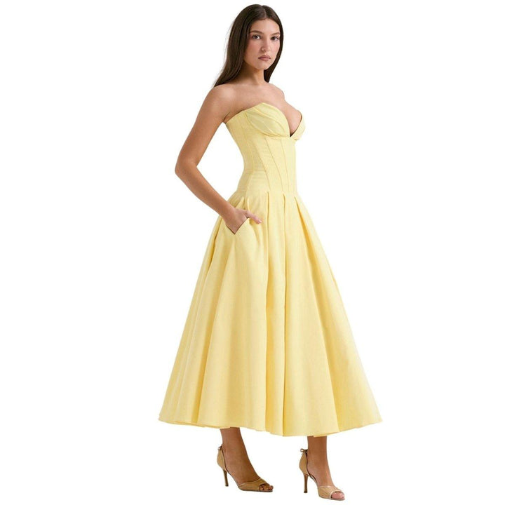 Women's Wedding Guest Strapless Sweetheart Midi Dress