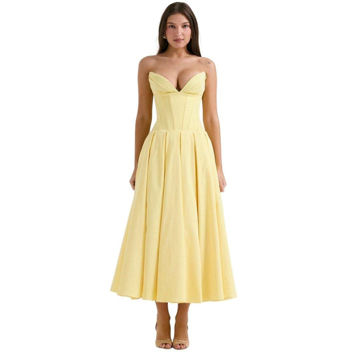 Women's Wedding Guest Strapless Sweetheart Midi Dress