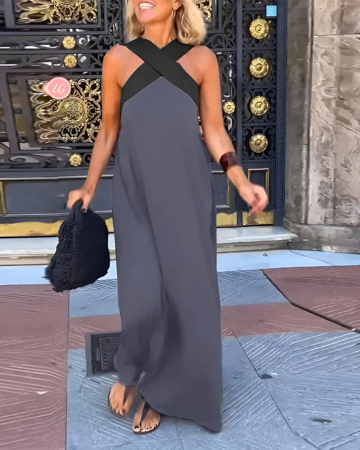 Women's Summer Cross Halter Sleeveless Maxi Dress