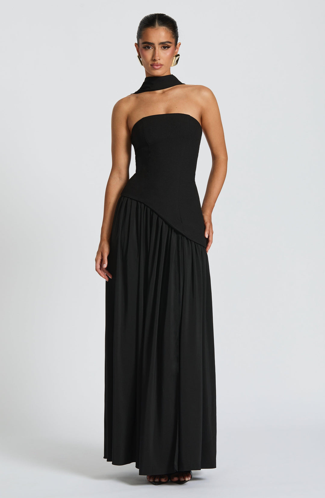 Women's Wedding Guest Strapless Maxi Dress with Slit