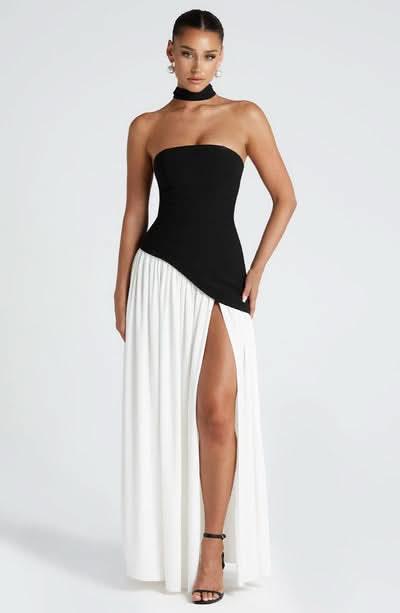 Women's Wedding Guest Strapless Maxi Dress With Scarf