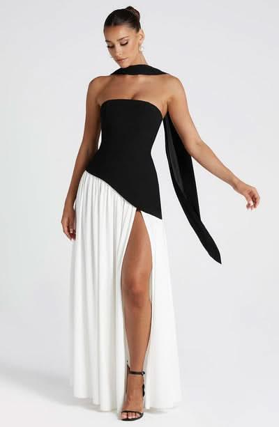 Women's Wedding Guest Strapless Maxi Dress With Scarf
