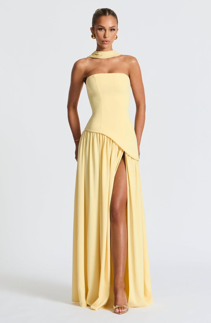 Women's Wedding Guest Strapless Maxi Dress with Slit