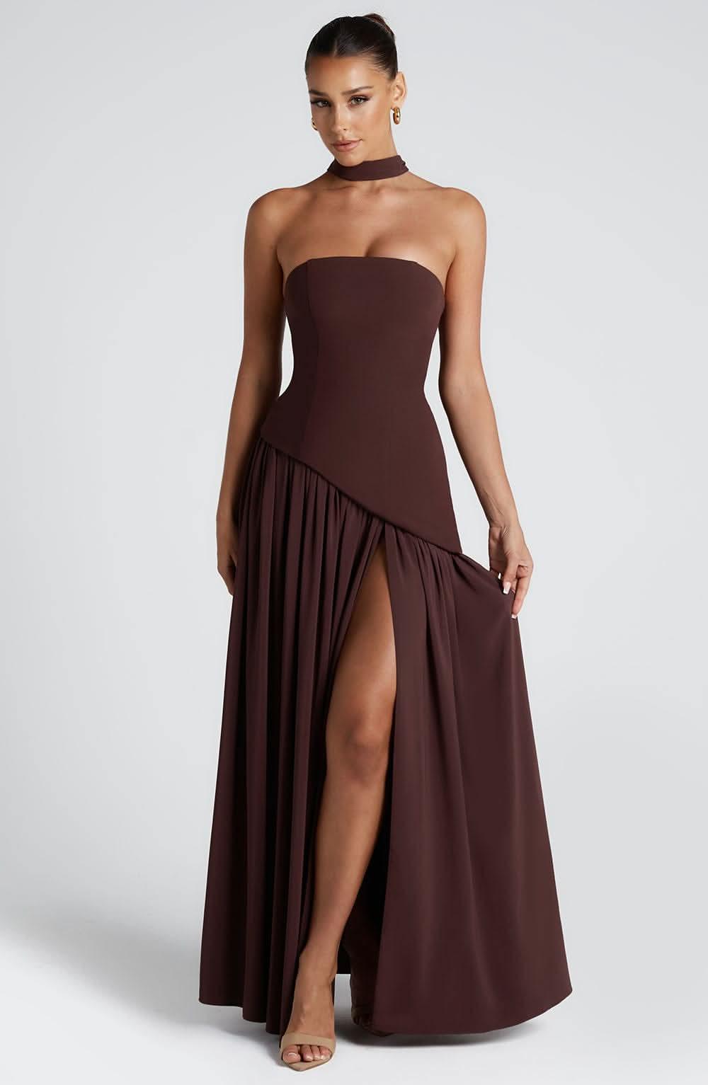 Women's Wedding Guest Strapless Maxi Dress With Scarf