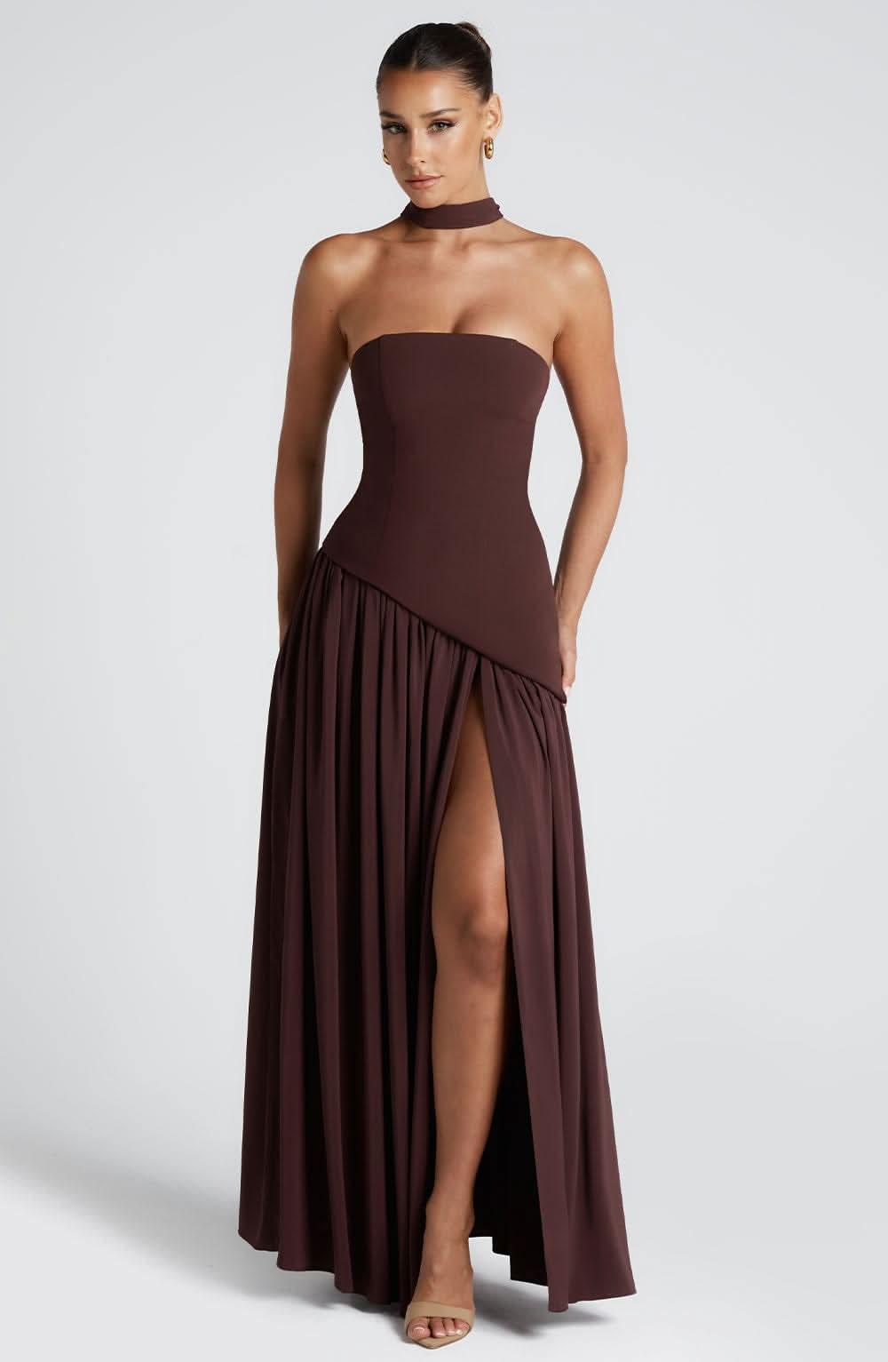 Women's Wedding Guest Strapless Maxi Dress With Scarf