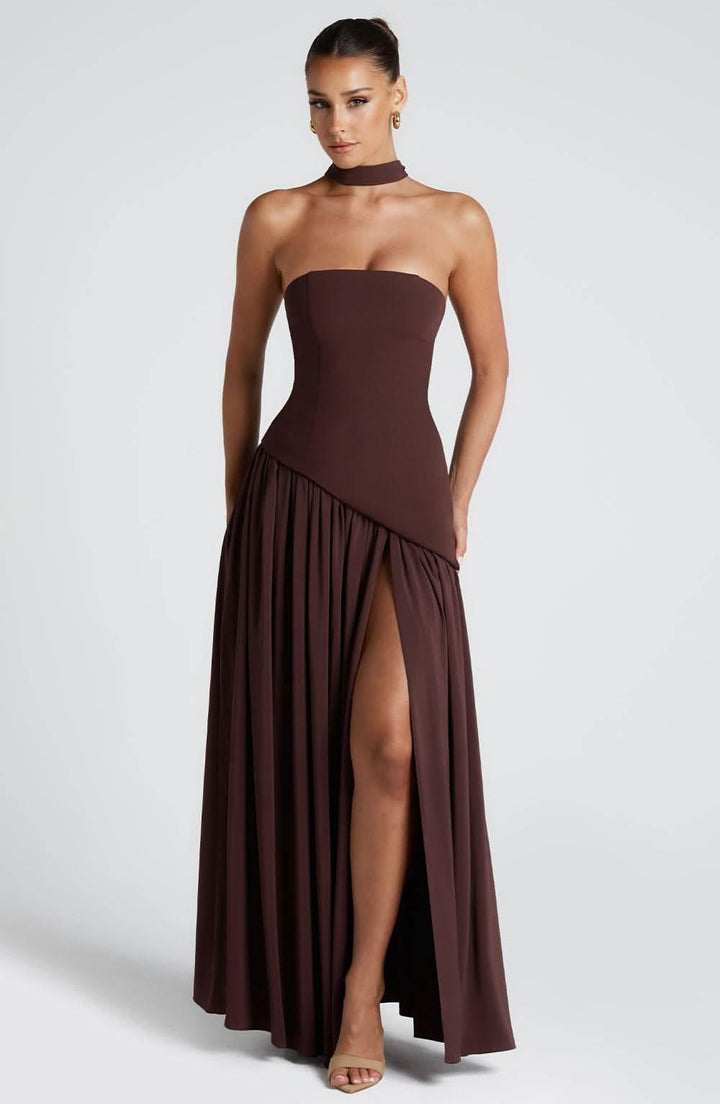 Women's Wedding Guest Strapless Maxi Dress With Scarf