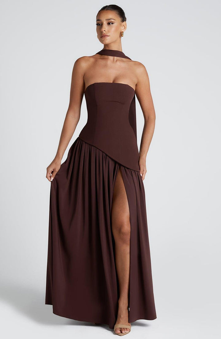 Women's Wedding Guest Strapless Maxi Dress with Slit