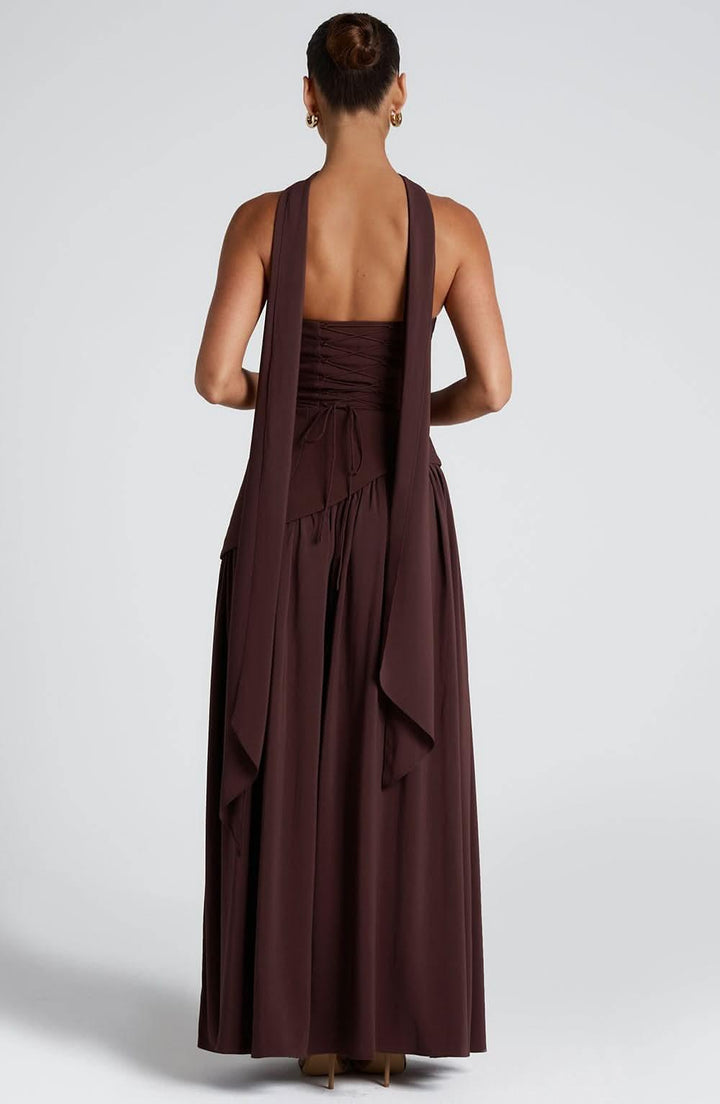 Women's Wedding Guest Strapless Maxi Dress With Scarf